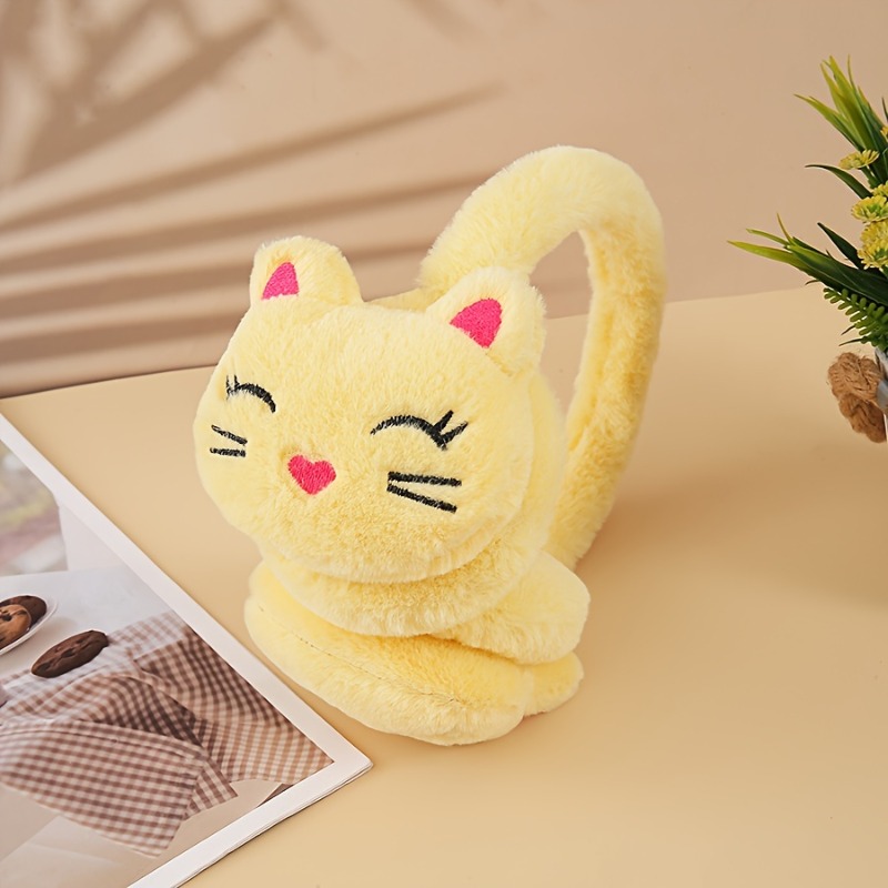 Soft Plush Kitten Ear Warmers - Pink Gray - Hand Wash - Winter Accessory