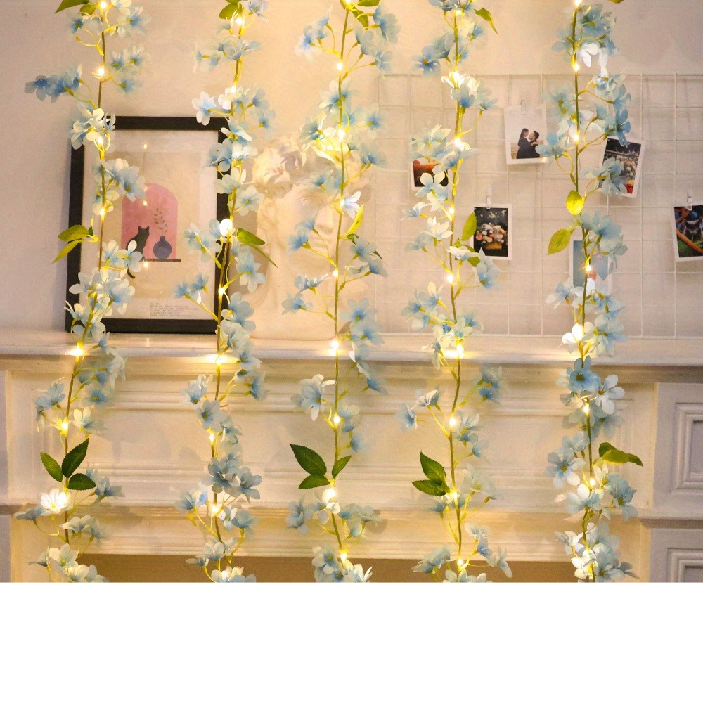 TEMU Decoración de Flores Artificiales de 100Cm/10 LED Azul/ con Guirnalda de Luces, para Decoración de Pared del Hogar, Dormitorio, Arreglos de Mesa