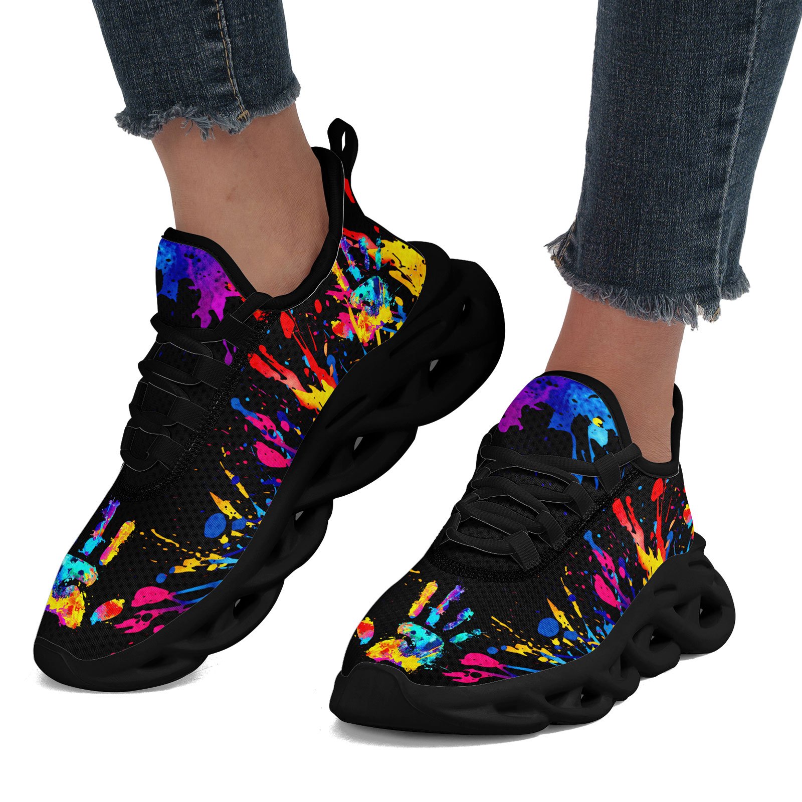 Men's Wide Fit Canvas Shoes with Multicolor Splash Print