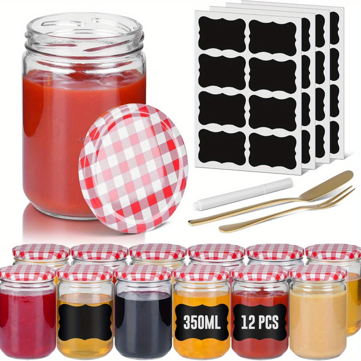TEMU Small Preserving Jars 12pcs Set Mason Jar Round Jam Jars With Metal Lid Mini Airtight Jars Transparent Preserving Jar For Honey, Spices, Jam