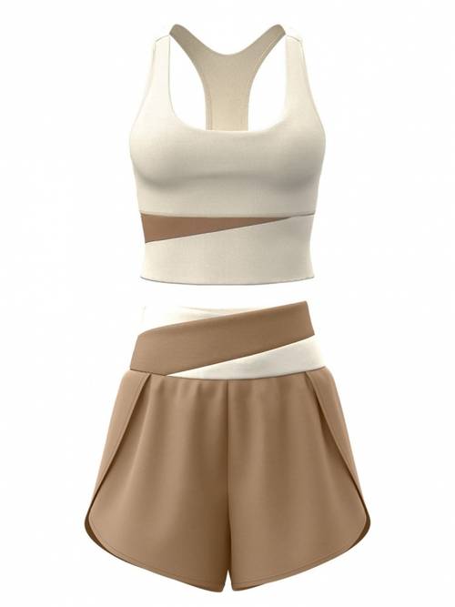 women 2pcs color set racerback padded sports bra high waist anti slip shorts quick dry yoga training activewear