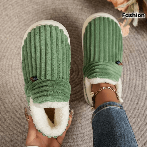 cozy vertical striped shoes plush fuzzy lining non slip platform winter slippers lightweight durable slip on footwear indoor use cold days and everyday casual occasions