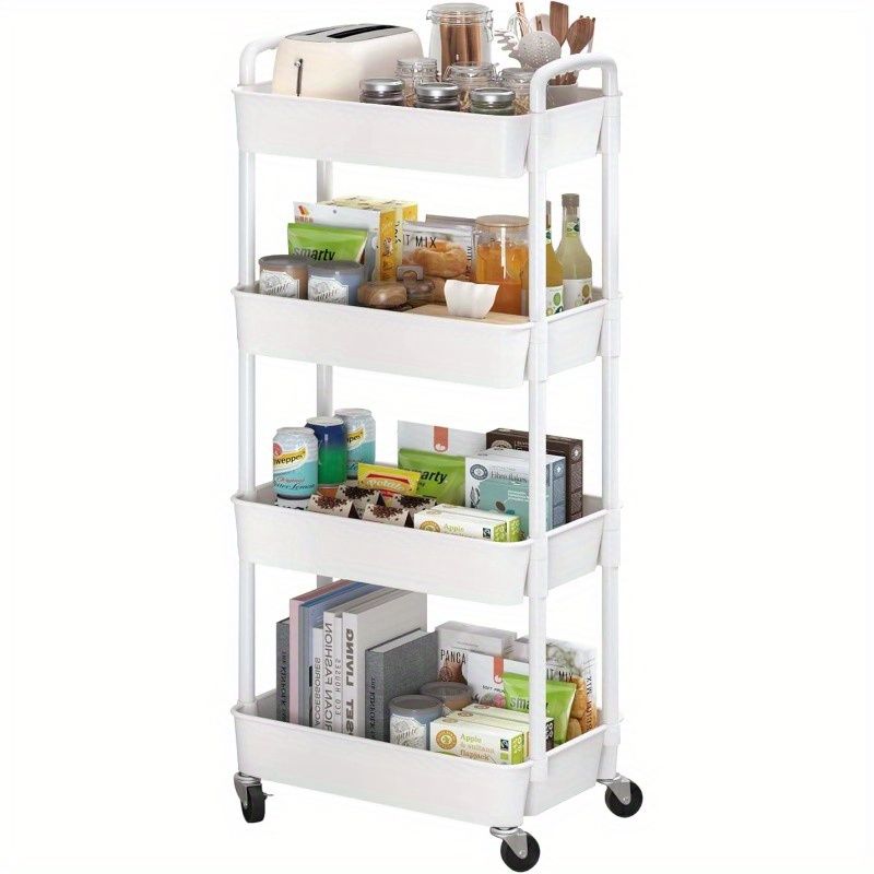 multi tier rolling utility cart with wheels 3 4 5 layer plastic storage organizer movable shelving unit open storage design with no   for office living room kitchen details 0