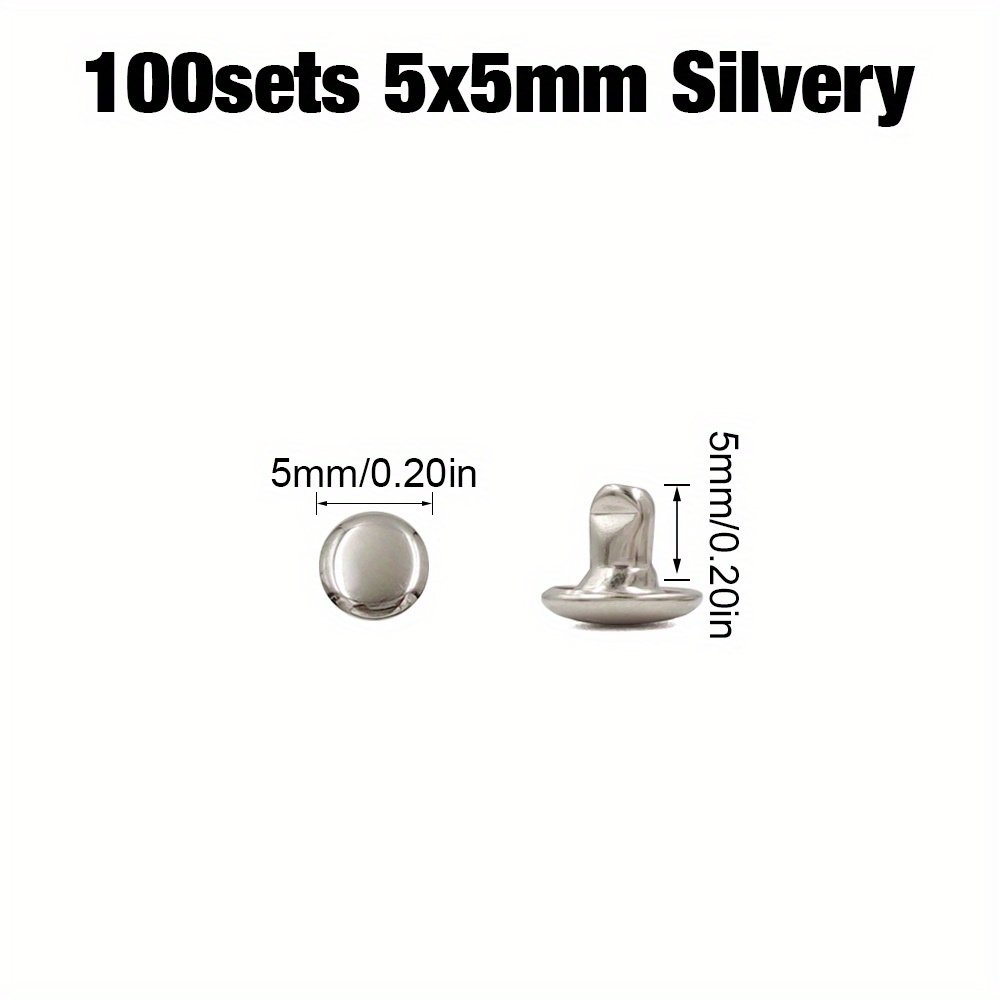 TEMU Juego de 80/100 piezas de remaches de cabeza de 5-12 mm - Tachuelas redondas de metal para artesanía en cuero, bolsos, cinturones, sombreros,