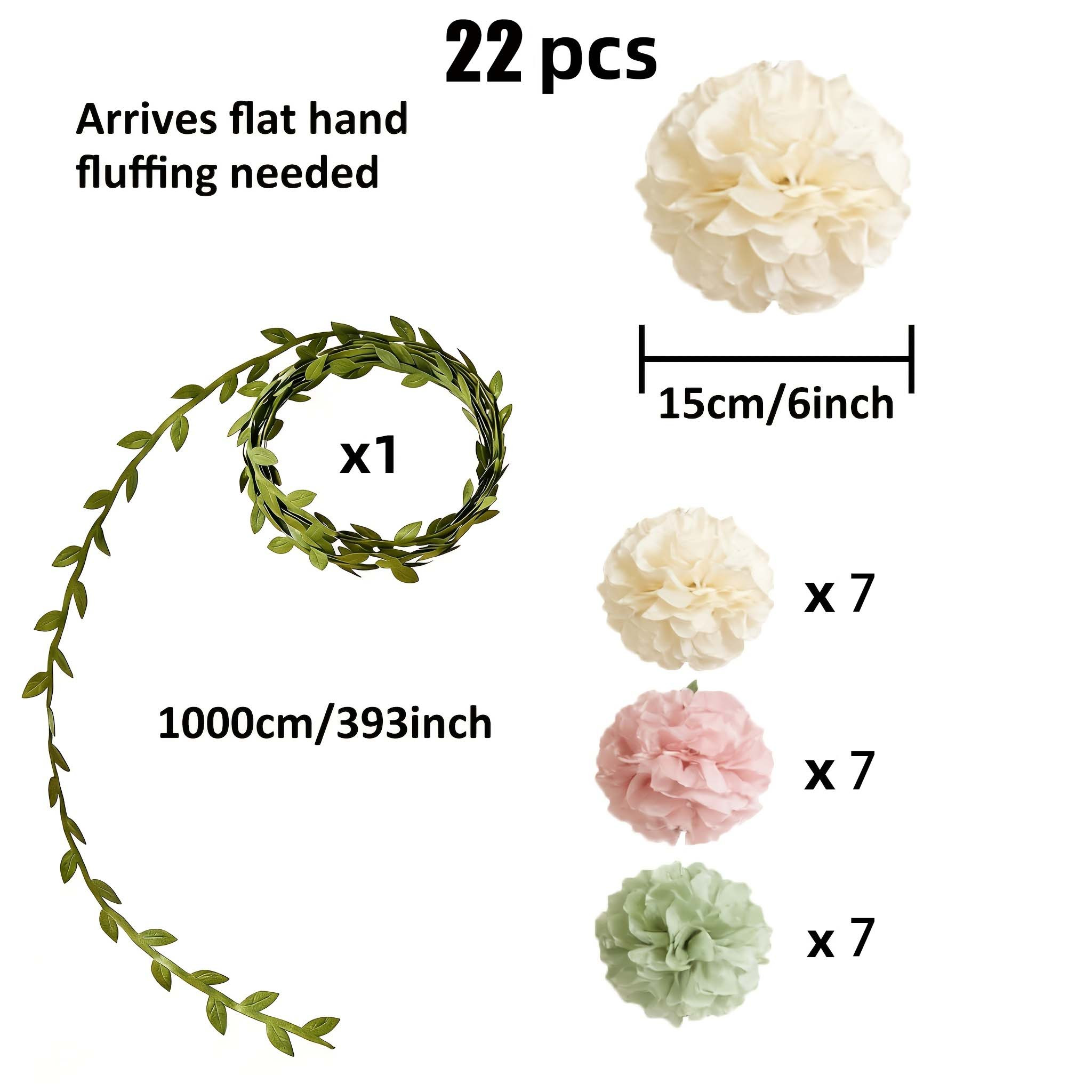 TEMU Gentle Macaron 22pcs Artificial Paper Flower Table Runner Decoration Set, Pink, Sage Green And Ivory Colored Thin Paper Balls Wreaths, Paper