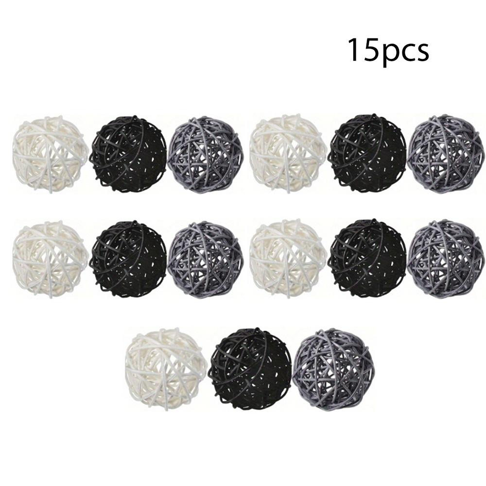 15pcs 4cm/1.57inch Black And White Rattan Ball Combination Home Decoration Landscaping Simulation Ornaments Scene Decoration Party Scenery Aromatherapy Rattan Ball Diy Pet Toy
