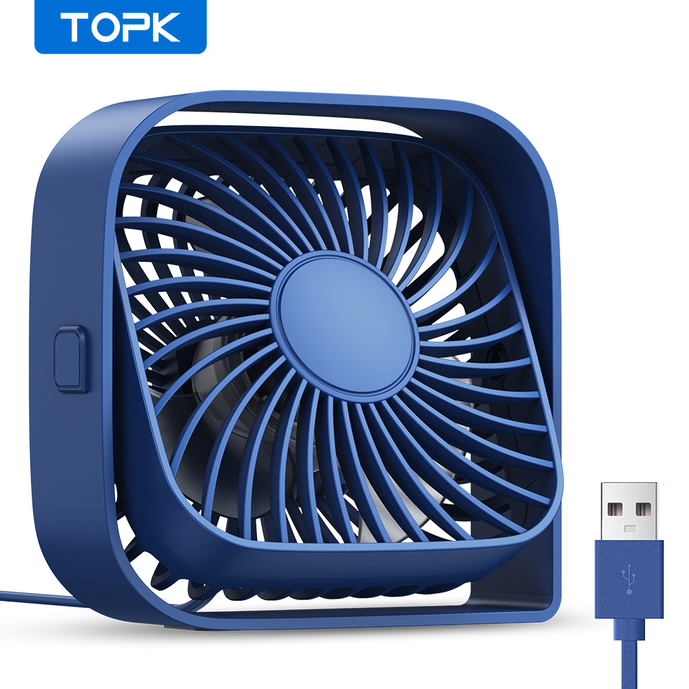 TEMU Ventilador de mesa mini USB TOPK, ventilador de enfriamiento personal pequeño de 3 velocidades, giratorio 360°, silencioso y compacto para