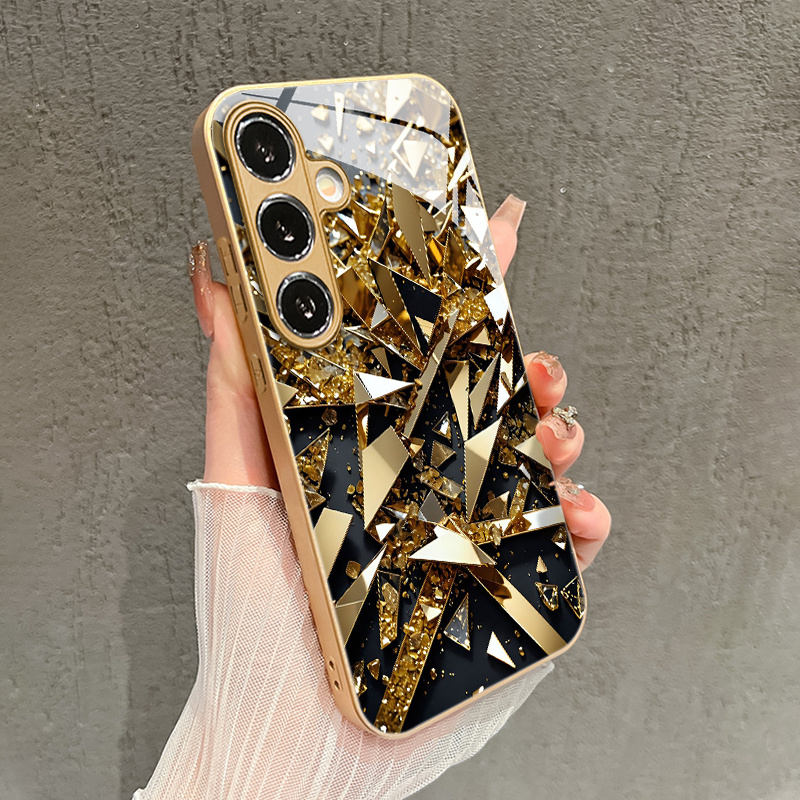 TEMU Phone Case - Glass Golden Shard Pattern Glass Phone Case For Galaxy