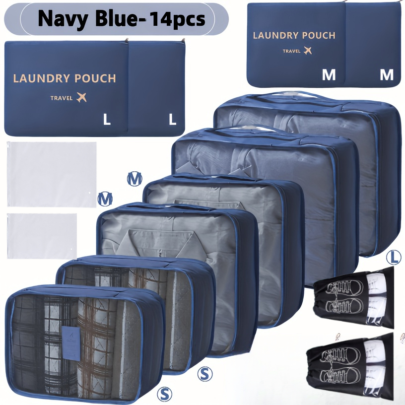 TEMU 14pcs Luggage Sorting And Storage Bag Set, Travel Storage Box Set, Luggage Sorting Bag, Travel Storage Box, Laundry Bag, Shoe Bag Suitable For