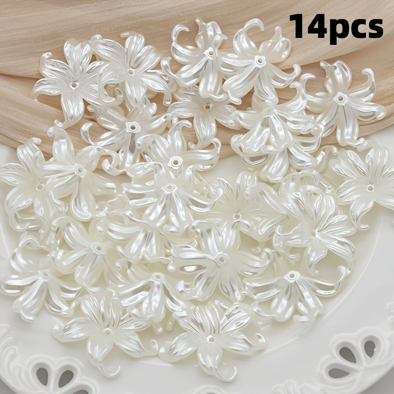 7/14pcs White Lily Flower Beads Charms for DIY Jewellery