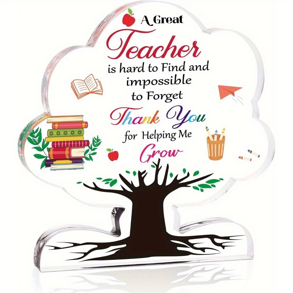 2d flat 1pc thank you teacher acrylic tree plaque   gift for graduation retirement birthday or end of     books pencils and   design     male and female students centerpieces