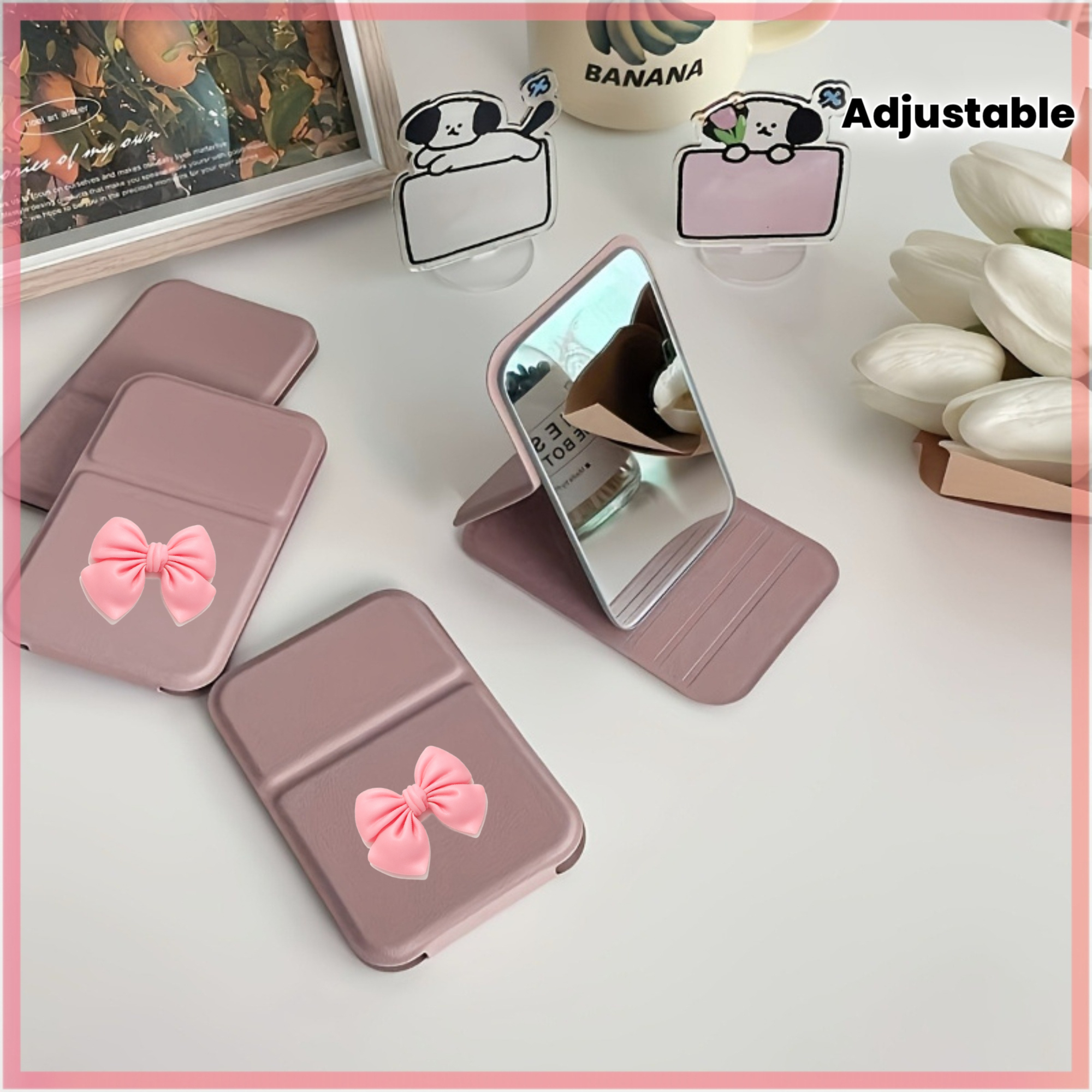 2pcs Foldable Mini HD Mirror with Bow