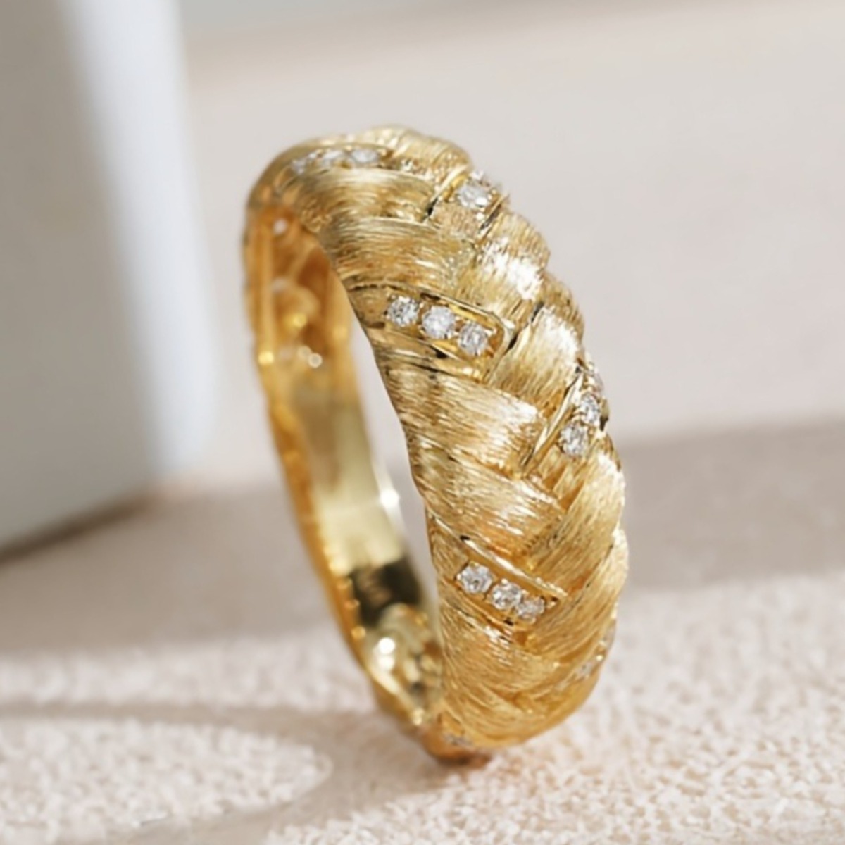 Minimalist Dainty Textured Weave Twist Stackable Ring