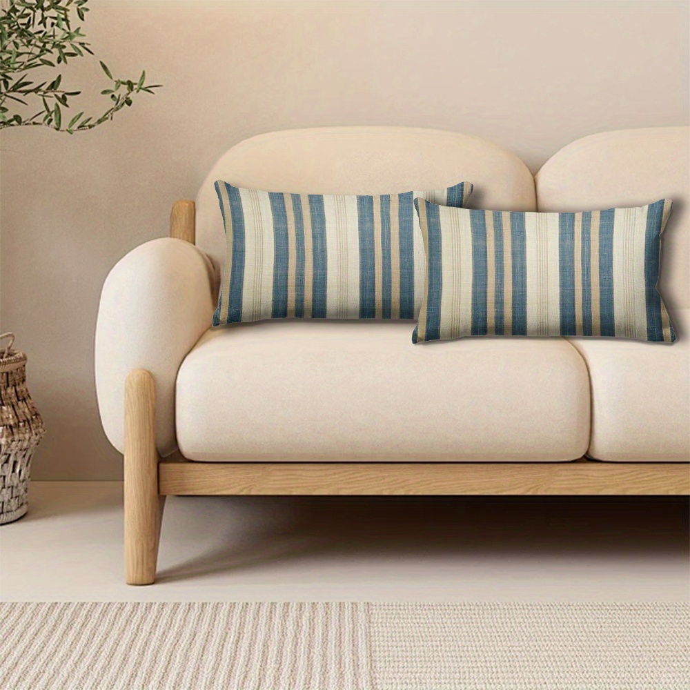 TEMU 2pcs Blue And Beige Striped Pillowcases, Suitable For Living Room, Bedroom, Or Sofa Cushion Covers, Combining And Style
