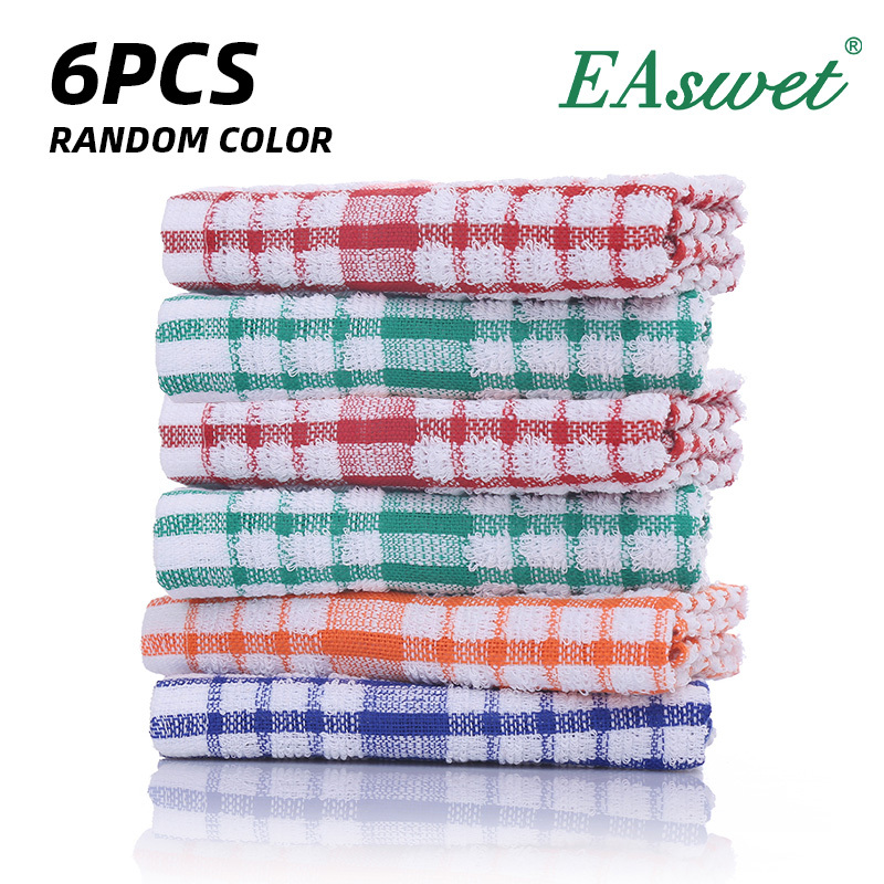 TEMU 6pcs Colored Checkered Dishcloths, Random Colors , Size 40 X 30cm [15.75 X Inches], Home Cleaning Towels, Polyester Fiber Car Towels, Highly