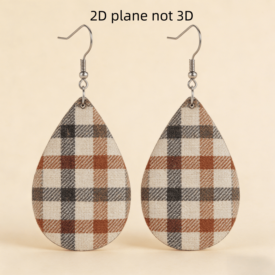 TEMU 2d Flat - Teardrop Drop Earrings For Women, 2d Plane Design Brown Checkered Dangle Earrings, Lightweight Acrylic Western Fall Statement Earrings