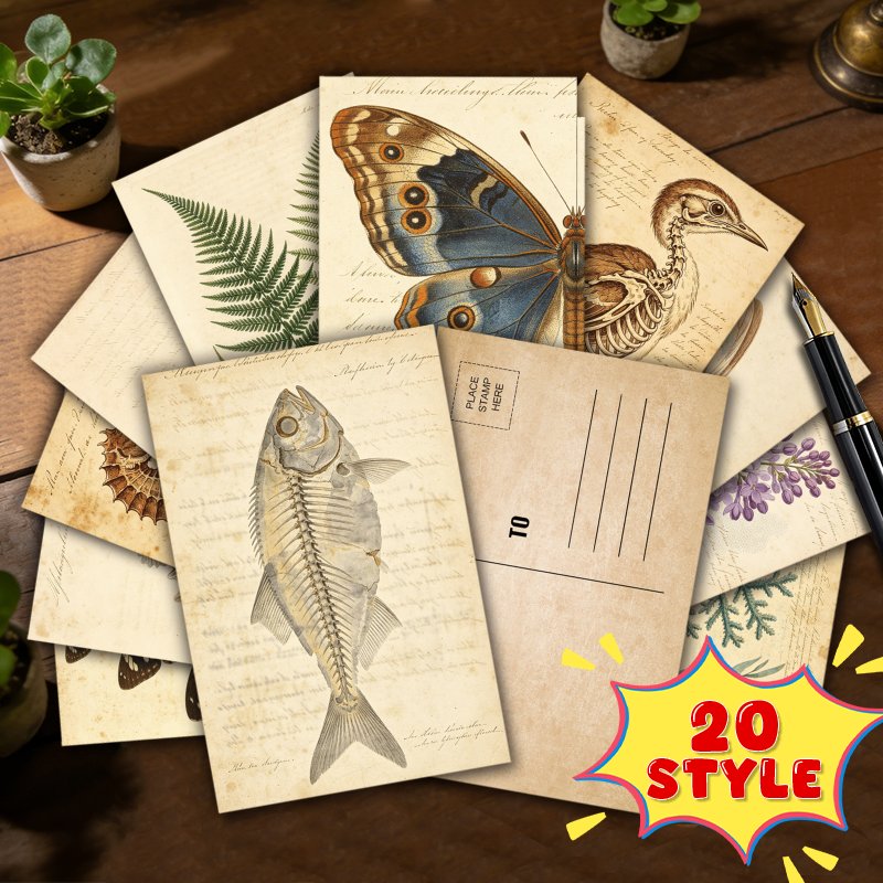 TEMU 20pcs Series Vintage Museum Botanical Mushroom Postcards Set, Vintage Biology Illustrations Collectible Decor Cards For Scrapbooking, Crafting,