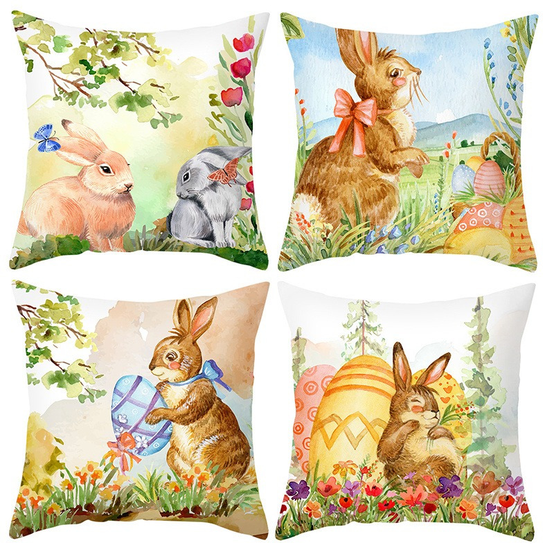 

4pcs Set Golden & Bunny Throw Pillow Covers - Soft, Skin-friendly Polyester, Zip Closure, Hand Wash Only - Room Sofa Decor, 18x18 Inches (pillow Inserts Not Included), Contemporary Style