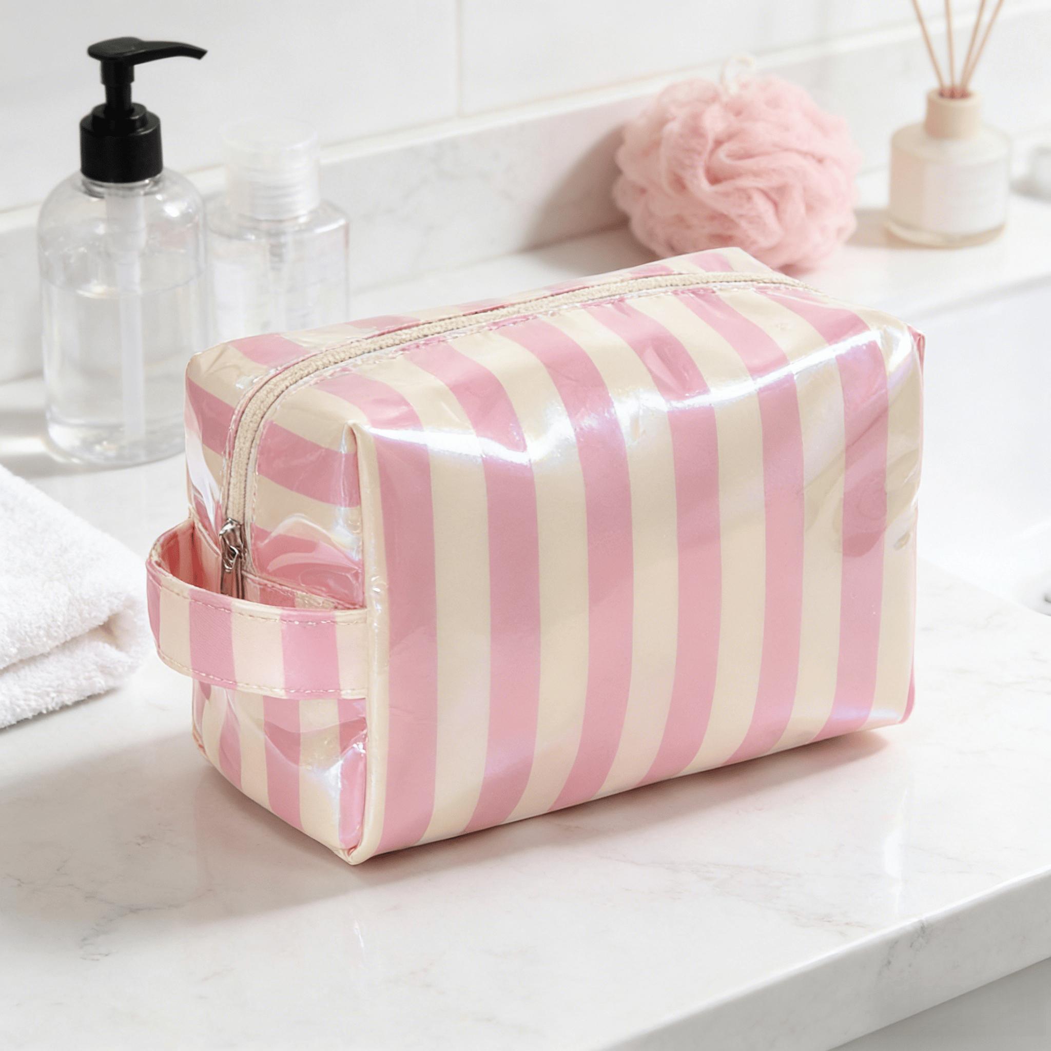 TEMU 1pc Of Striped Cosmetic Bag For Men And Women, Necessary Large-capacity Storage Bag For Travel, Cosmetic Storage Bag, Travel Storage Bag, Ideal