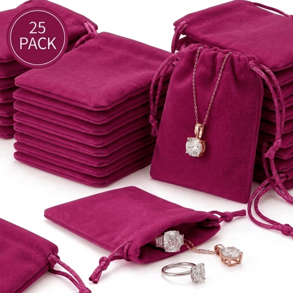 TEMU Cadeau pour elle/lui, ensemble de 25 pochettes à bijoux en velours pelucheux, sacs cadeaux à cordon pour le rangement des bijoux, mini sacs à