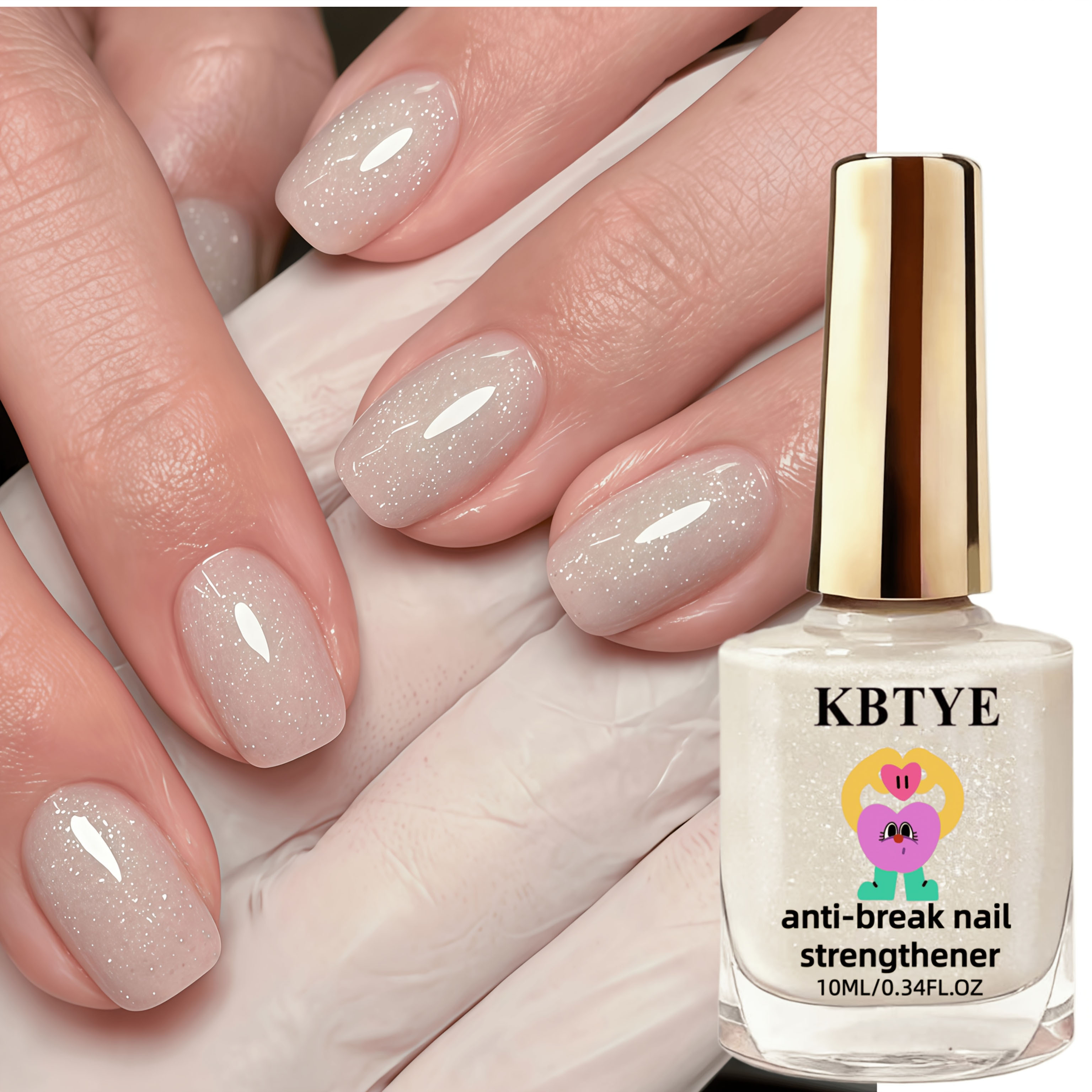 Sparkling Broken Rhinestone Off-white Nail Hardener, Long-lasting Shine, , Easy To Apply And Quick-drying