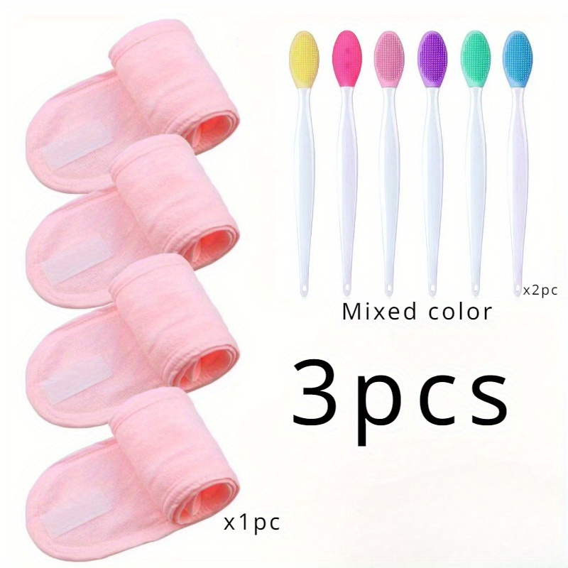 TEMU 3pcs, Adjustable Towel Headband And Facial Blackhead Brush, Facial Beauty Products Skincare Headband