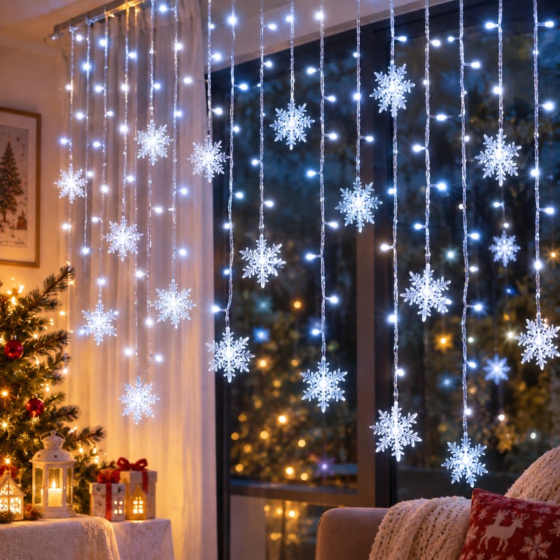 TEMU 4-meter Ice Pillar Christmas Curtain Light String, Star Lights For Festive Atmosphere, Window Decoration String With 96pcs Led Beads (warm