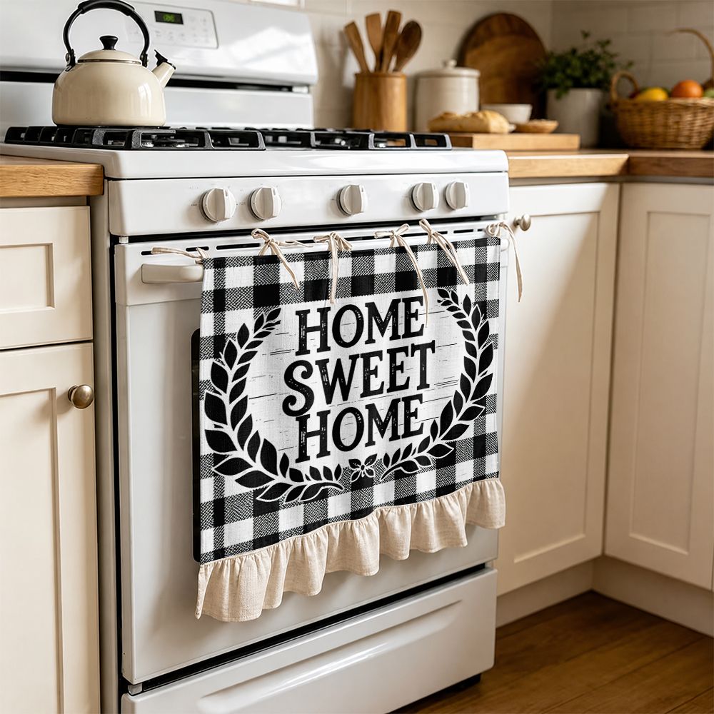 TEMU 2d Flat, 2d Wreath Print Tie Multi-functional Decorative Curtain, Fits Kitchen Skirt, Oven Cover, Washing, Dishwasher, Bathroom Window, And