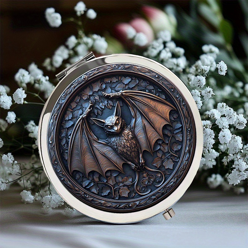 TEMU 2d Flat 1pc Portable Makeup Mirror Handheld Folding Round Mirror Featuring An Intricate Is Ideal For Beauty Enthusiasts Convenience And Style On