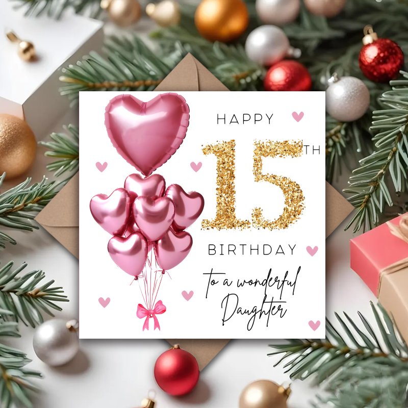 A Pink And Birthday Card For My 15th Birthday, Perfect For Any Occasion Like Christmas Or Halloween, An Ideal Gift For The Best Daughter In The World
