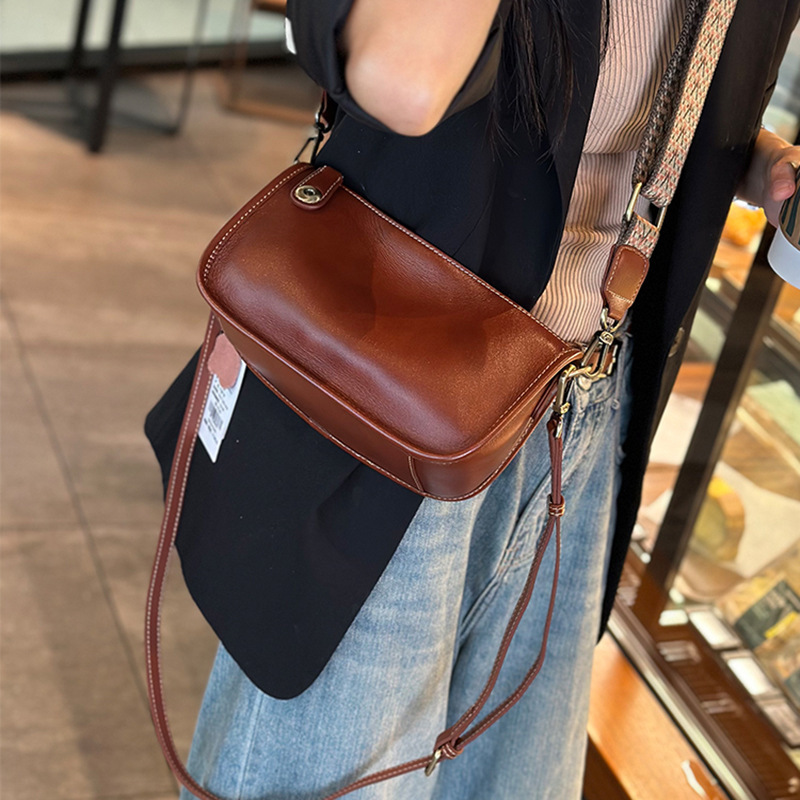 Soft Cowhide Small Square Bag with Wide Shoulder Strap