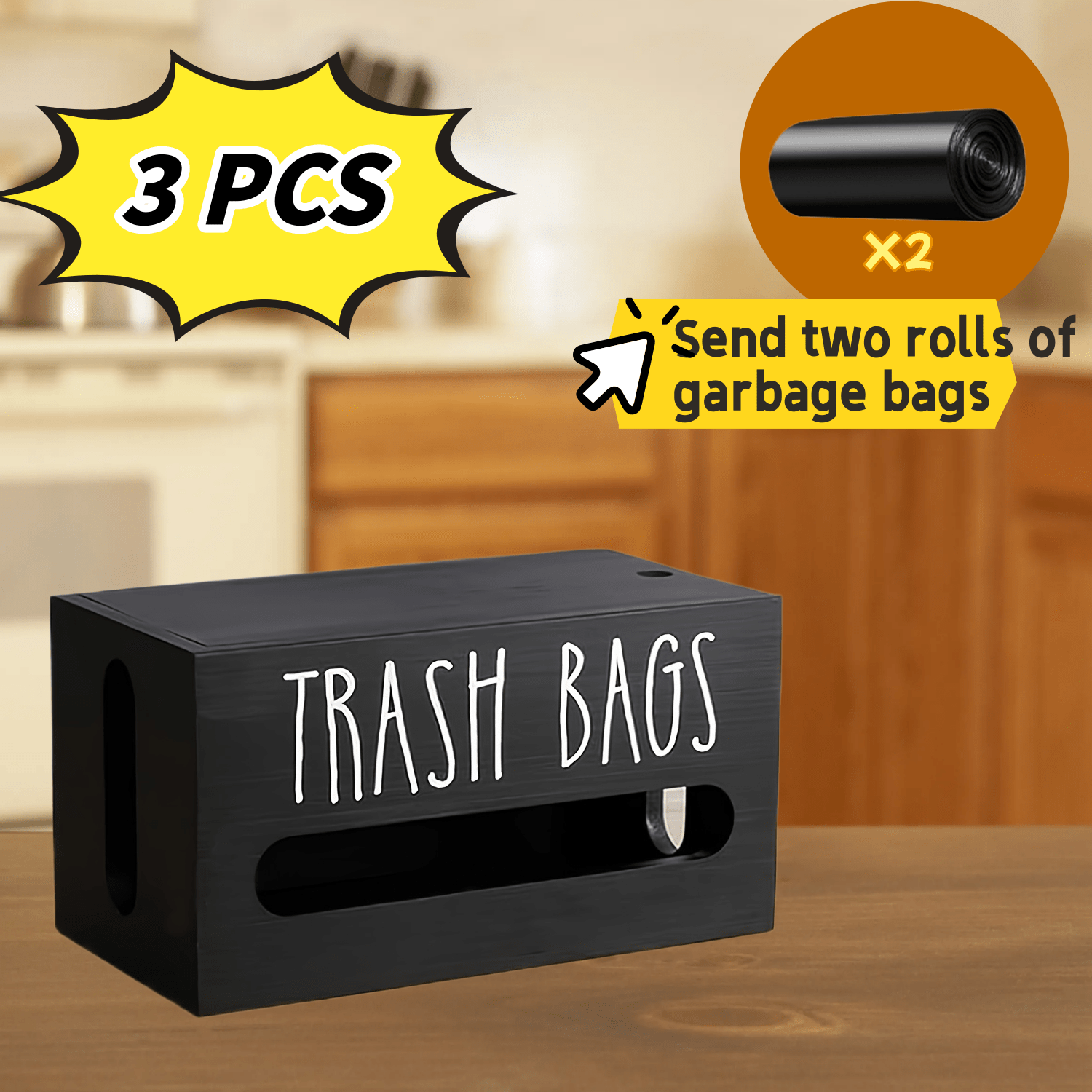 TEMU 3pcs Storage Box, Garbage Bag Dispenser, Home Storage Organizer Box, Suitable For Kitchen, Living Room, Bathroom (1pc Storage Box And 2pcs