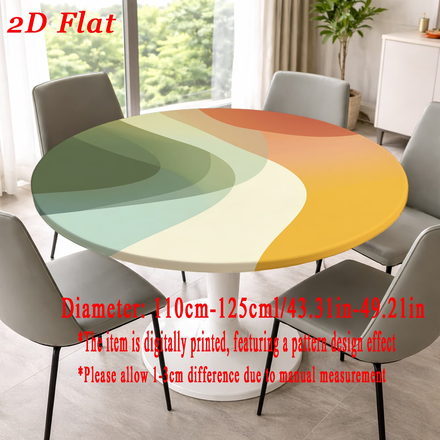 TEMU Mantel elástico para todas con de impresión digital de curva degradada 2D, mantel elástico, adecuado para mesas redondas, removible, con