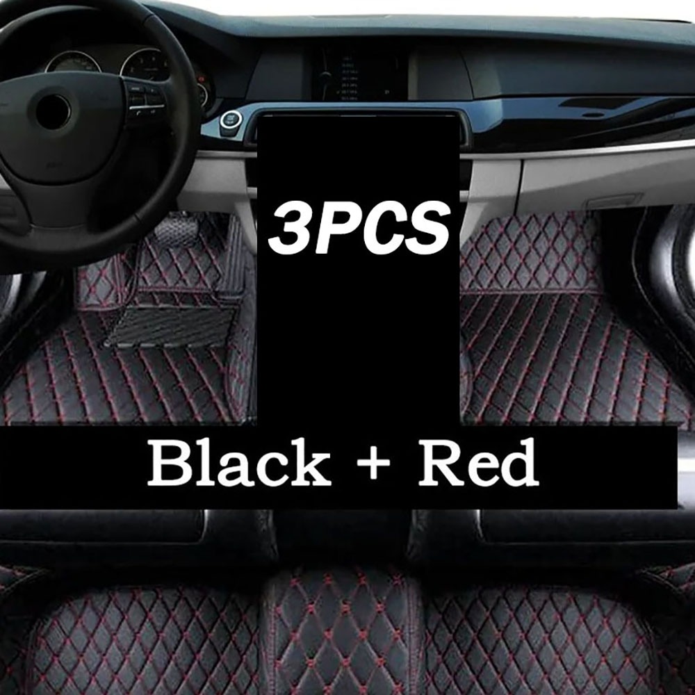 TEMU Luxury Faux Pu Leather Car Floor Mat Set, Fully Covered, Diamond Stitching Design, Suitable For 2012-2017, Left-hand Drive, Blue And Black