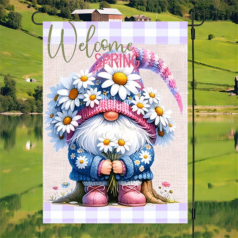 

1pc Welcome Gnome Garden Flag, Polyester, Double-sided, Waterproof, Seasonal Outdoor Decor, 12x18 Inch With No Electricity Required For Outdoor Decor