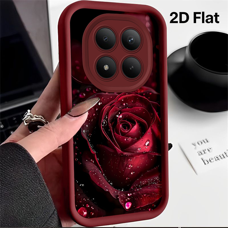TEMU Чохол для телефону - Сумісний з Redmi Note 15 Pro 5G, 15 4G, 15 Pro 4G, 15 Pro+ 5G, М'який чохол Water Drop Red Rose Floral, Розкішна матова ,