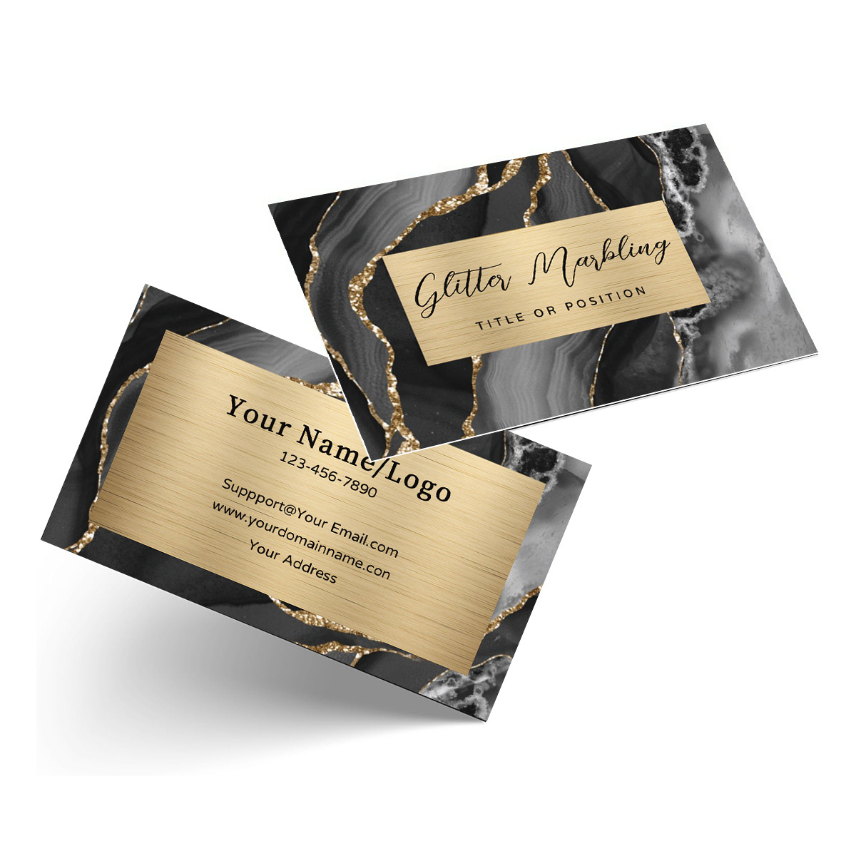 TEMU Custom Glitter Marbling Business Cards - Personalized Matte Thick Waterproof Paper With Glitter Swirls, Add Photo/text/logo - Luxury Gloss-free