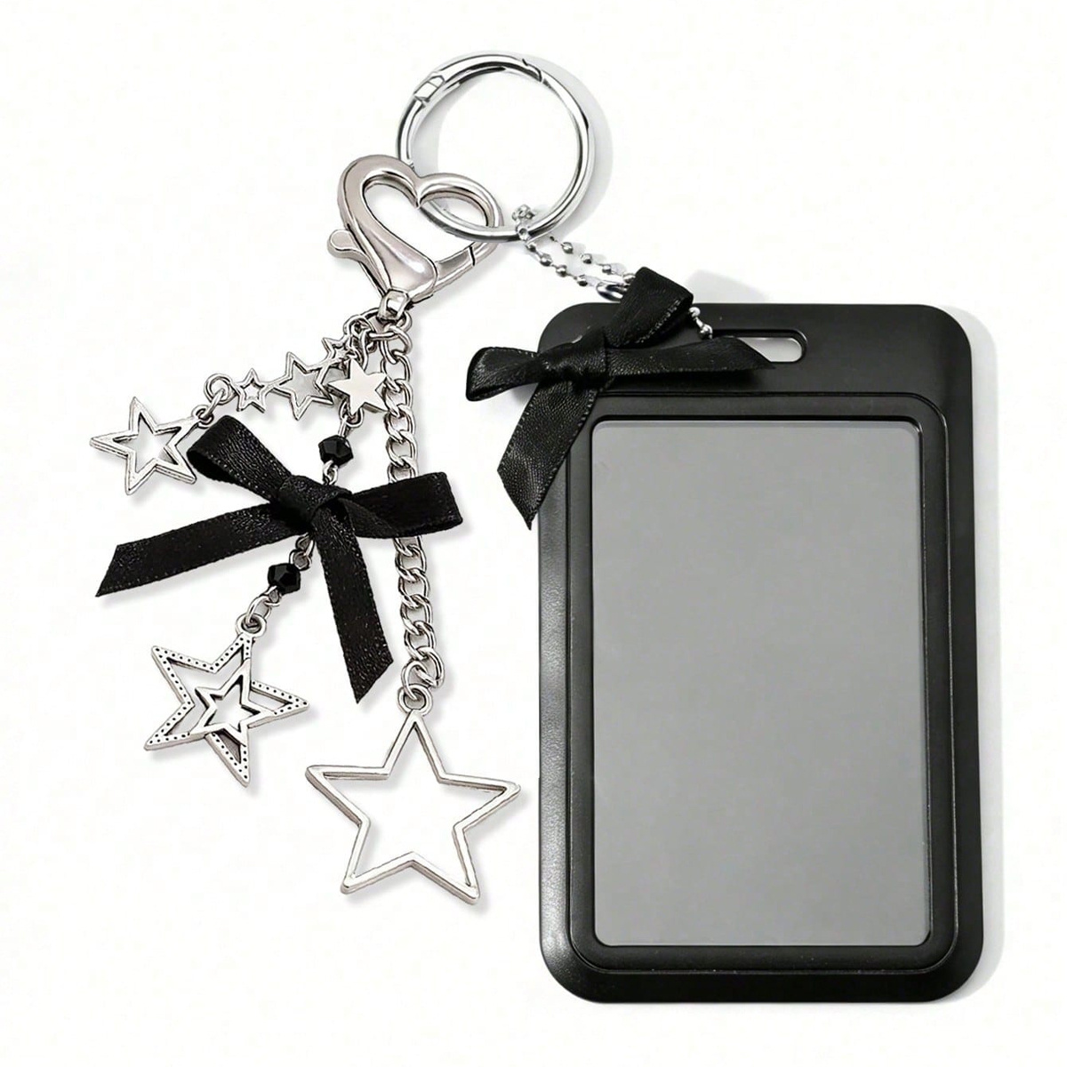 TEMU Fashionable Y2k Style Cute Star Bow Pendant Card Bag With Sliding Cover Telescopic Sleeve, Fashionable Card Bag, Cute Women's Bag Pendant
