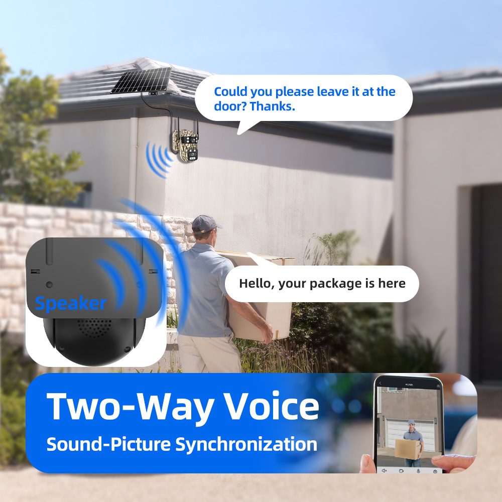 360-Degree Low-Power Solar Security Camera, 4G LTE Surveillance Camera - No WIFI Needed, Comes with a 4G SIM Card, 3MP QHD Dual-Lens View, Automatic Tracking And Message Push Features, Remote Monitoring Via Mobile Phone, Color Night Vision