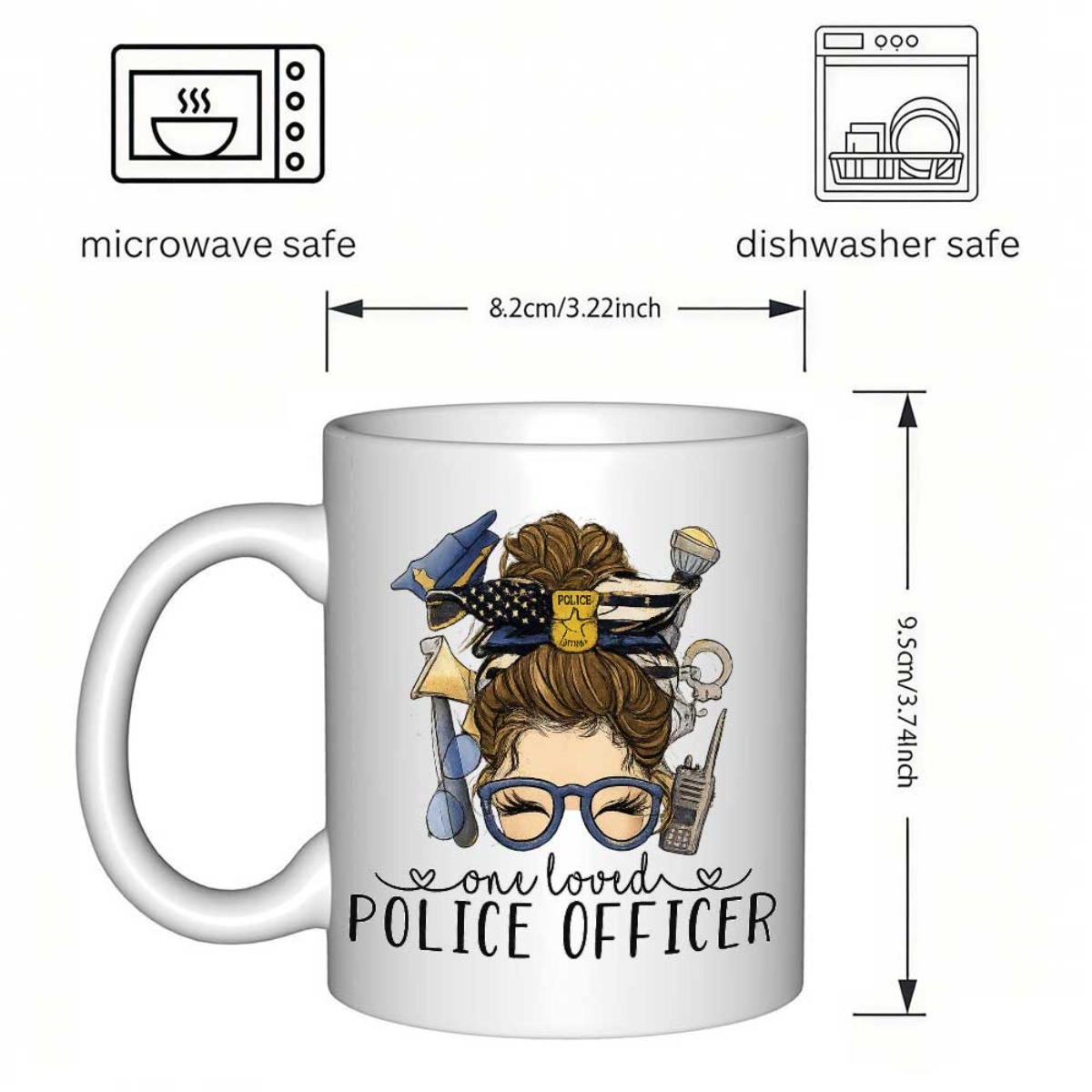 1pc police officer print mug with lip shatterproof cops coffee cup dishwasher round cup for   birthday christmas holiday 11oz 350ml officer themed for office use lip for Product details 1