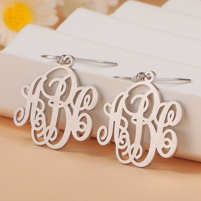 Personalized Three-letter Earrings, Custom Stainless Steel Name Earrings, Diy Cursive Pendant Earrings, Shiny Customized Earrings, Unique Holiday Gifts With Names