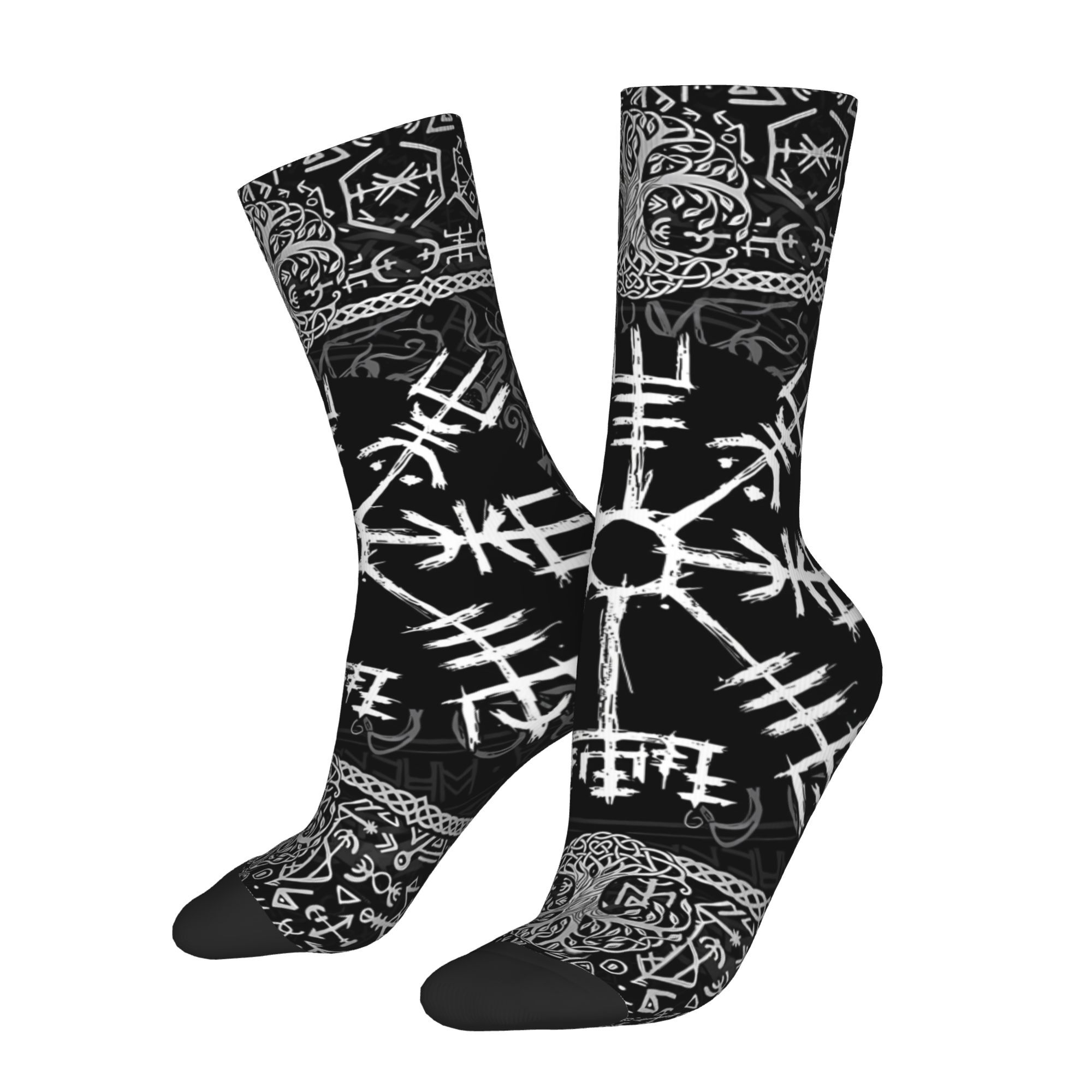 TEMU 1 Pair Men's Viking Compass Printed Hip Hop Harajuku Style Socks Novelty Crew Socks Streetwear Accessory