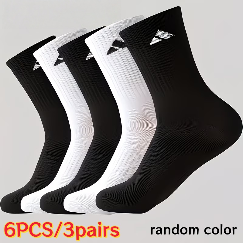 TEMU 6pcs/3pairs Classic Unisex Athletic Socks, Random Colors - Moisture-wicking & Breathable Fabric - Seamless Toe Design & Anti-slip Grip - Ideal