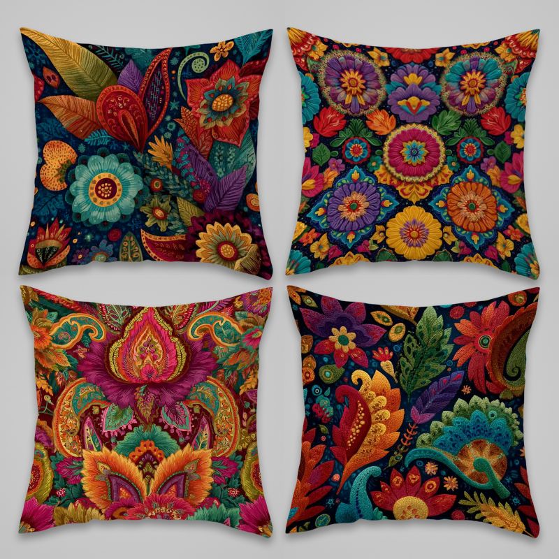 TEMU Set Of 4 Vibrant Ethnic Cushion Covers Ideal For Decorating Your Sofa, Measuring 17.72 X 17.72 Inches (45 X ), Featuring A Zipper (pillow Insert