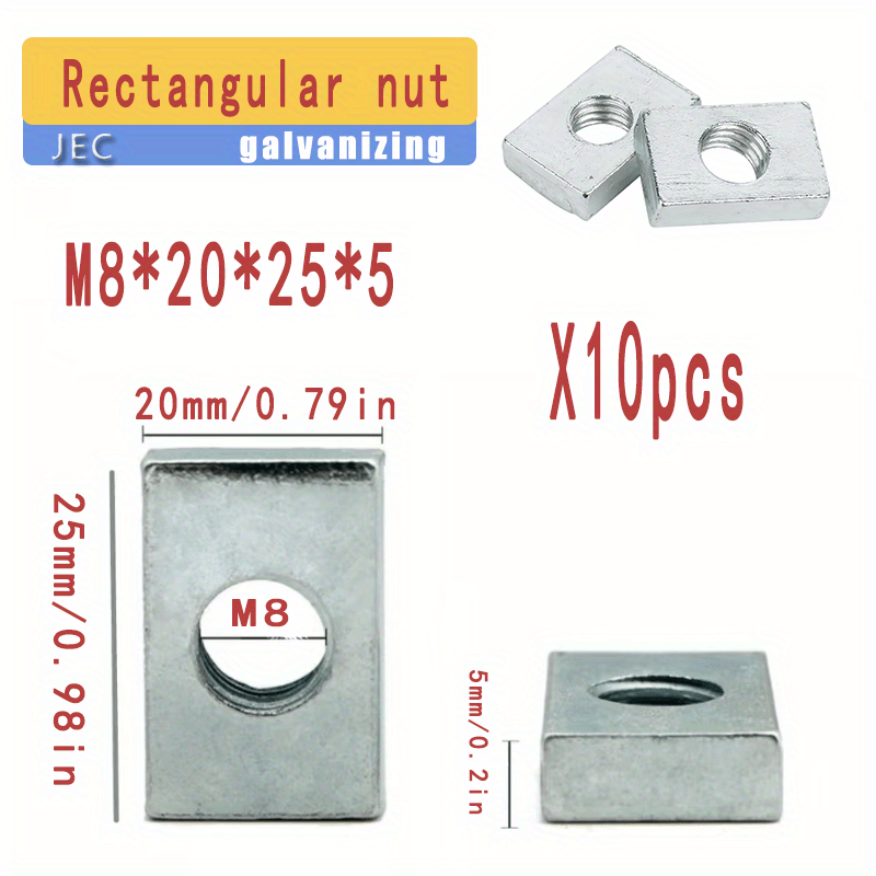10//100pcs Square Nut M3 M4 M5 M6 M8 -plated Carbon Steel Thin Rectangular Nuts Slider Block For Profile Accessory