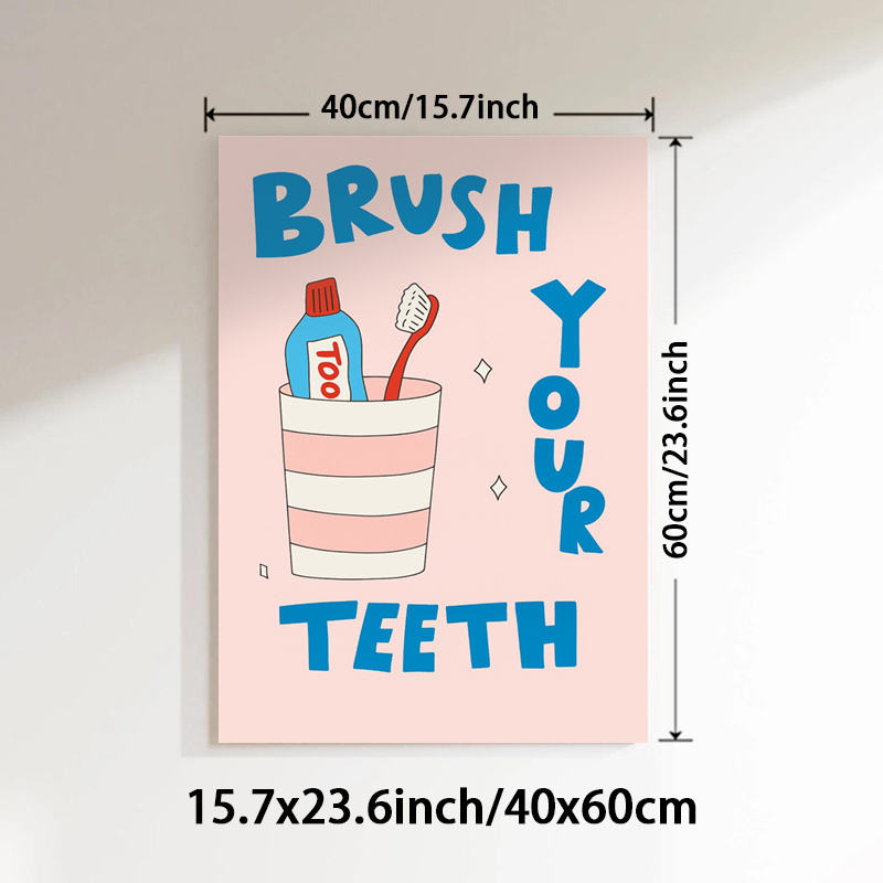 TEMU 2d Flat, 2d Flat, 1pc Unframed Canvas Paintings, Daily Hygiene Wall Decor Poster, Reminder Art Prints, Happy Brushing Wall Arts, Vintage Wall