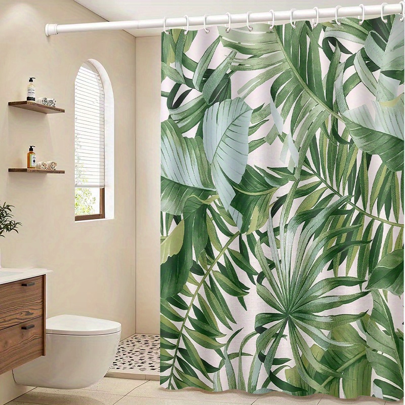 TEMU 1pc Simple Leaf Pattern Shower Curtain With Hook, Water-washing Shower Curtain, High-end Elegant Bathroom Curtain Shower Curtain, Shower Curtain
