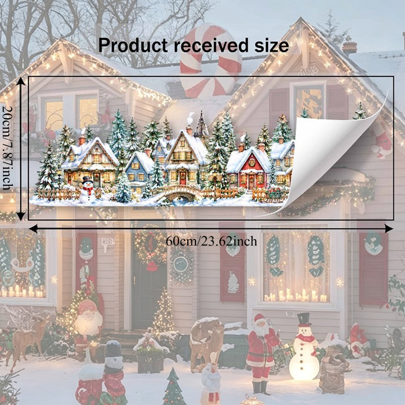 TEMU A Christmas-themed Sticker Featuring A Snowy Cottage Village With Pine Trees, A Small Bridge, And A Snowman. The Creative And Fun Sticker Made