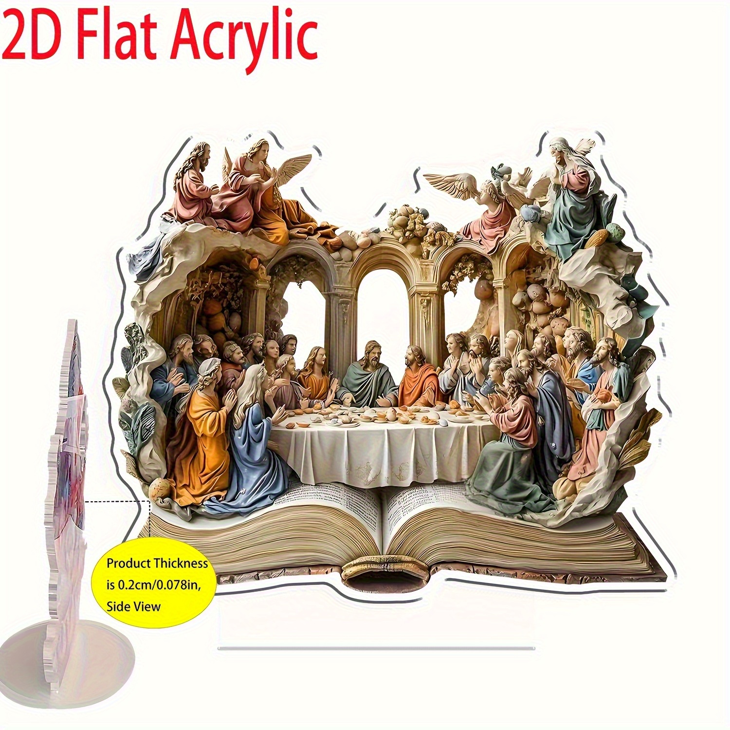 TEMU 2d Flat, 2d Flat Printed Bohemian Last Supper Table Decoration - 1pc, Jesus And Apostles Religious Art Ornament, Home/church/office Decor, No