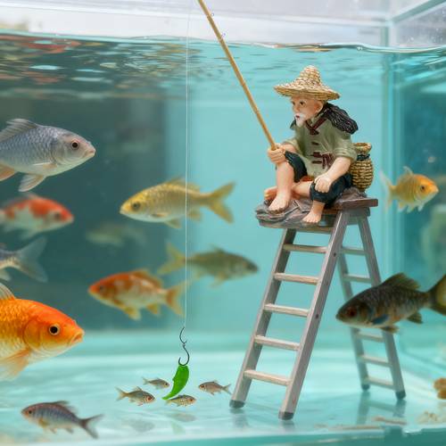 large aquarium decorative resin figurine large fishing ornament aquarium decoration figurine old for man fishing with a small fisherman scene prop aquarium accessory durable material essential aquarium decorative